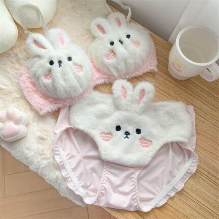 Cute Bunny Bra Panty Set in classic white